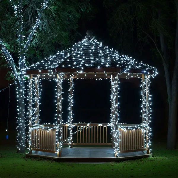 Новорічна гірлянда вулична 100 м 1000 LED із сонячною батареєю 8 режимів роботи чорний провід Біле світло SB1000L100MBW SB1000L100MBW фото