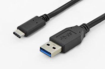 Кабель DIGITUS USB-C > USB-A зарядки/синхронизации, Type-C, 1м, черный AK-300136-010-S фото
