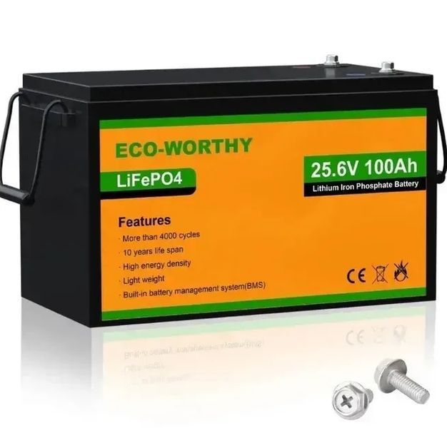 Аккумуляторная батарея Eco-Worthy LiFePO4 25,6V 100Ah,(80 / 100A), -7&amp;deg;C до 60&amp;deg;C, винт M8, 340*188*245 мм. 18 кг Eco-Worthy-251002 фото