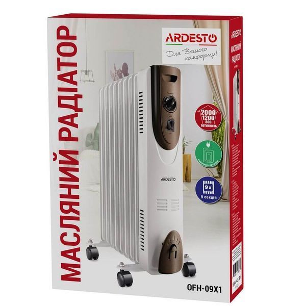 Масляний радіатор Ardesto OFH-09X1, 9 секцій, 2000 Вт, до 20 м2, мех.управління 209694 фото