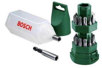Биты Bosch, набор 24шт, магнитный битодержатель, SL, PH, PZ, H, T, 25мм 2.607.019.503 фото