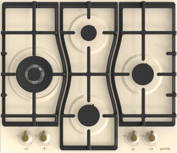 Варильна поверхня Gorenje газова, 60см, чавун, бежевий GW6D42CLI фото