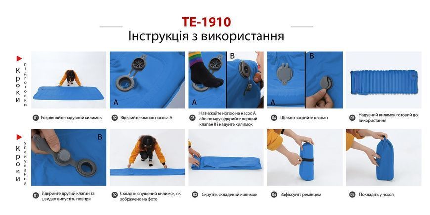 Туристичний килимок надувний TE-1910 4820211101473 фото