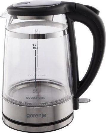 Електрочайник Gorenje 1.7л, 2,200 Вт, strix контроль, скло, чорний K17GDW фото