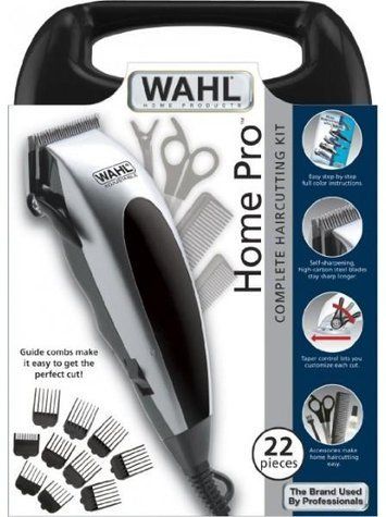 Машинка для стрижки WAHL HomePro, від мережі, вібраційний мотор, насадок-8, кейс,ножиці, гребінець в компл, сталь, чорно-сріблястий 09243-2216 фото