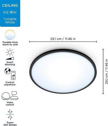 Светильник потолочный умный WiZ SuperSlim Ceiling, 16W, 1500lm, 29,2см, 2700-6500K, Wi-Fi, черный 929002685201 фото