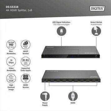 Відеосплітер DIGITUS HDMI (INx1 - OUTx8), 4K DS-55338 фото