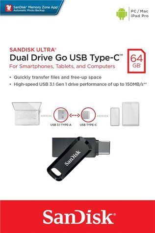 Накопичувач SanDisk 64GB USB 3.1 Type-A + Type-C Ultra Dual Drive Go Чорний SDDDC3-064G-G46 фото