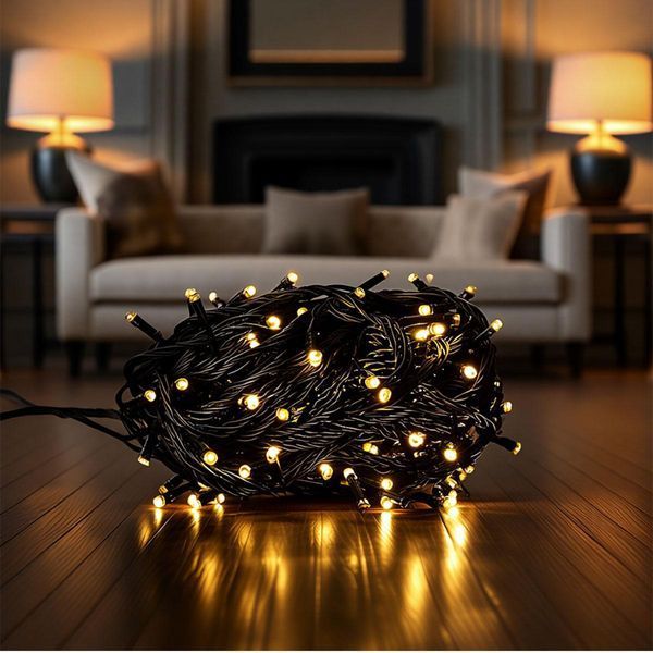 Новогодняя гирлянда комнатная нить 22 м 220 LED черный провод Желтый W220LED22MBY W220LED22MBY фото