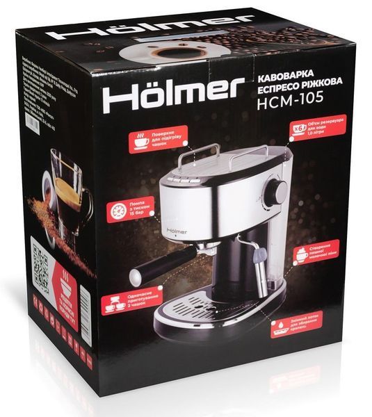 Кавоварка Еспрессо ріжкова H&ouml;lmer HCM-105 тиск помпи 15 бар. з двома кавовими фільтрами HCM-105  фото