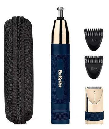 Тример Babyliss Diamond Precision, для брів, вусів, носа та вух, 1хАА, насадок-3, чохол, сталь, синій E112E фото