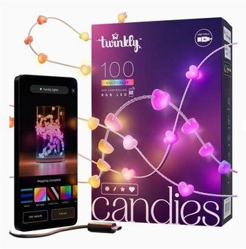Гірлянда Smart LED Twinkly Candies Heart RGB 100 IP20 6м USB-C кабель прозорий TWKH100RGB-T фото