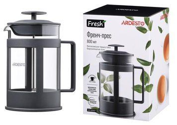 Френч-пресс Ardesto Fresh, 800мл, боросиликаное стекло, пластик, прозрачный, серый AR1008GF фото