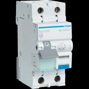 Hager ADA975D Дифавтомат 1P+N, 6kA, C-25A, 30mA, A 99-00016341 фото