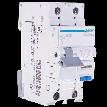 Hager ADA990D Дифавтомат 1P+N, 6kA, C-40A, 30mA, A 99-00016342 фото