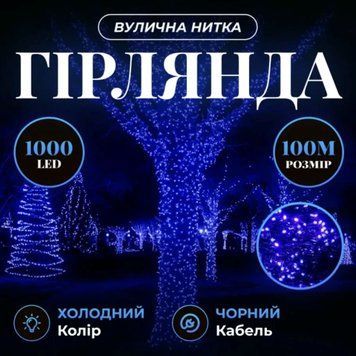 Гірлянда Різдвяна фея вулична 100 (м) 1000 LED чорний провід Синій CF1000L100MBBL CF1000L100MBBL фото