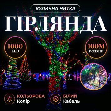 Гірлянда Різдвяна фея вулична 100 м 1000 LED білий провід Мультиколір CF1000L100MWML CF1000L100MWML фото