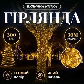 Гірлянда Нитка вулична 30 м 300 LED білий провід Жовтий CF300L30MWY CF300L30MWY фото