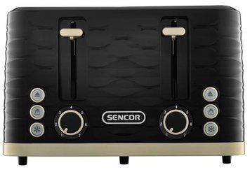 Тостер Sencor 1600Вт, підігрів, розморожування, 4 слоти, пластик, чорно-золотий STS7551BK фото