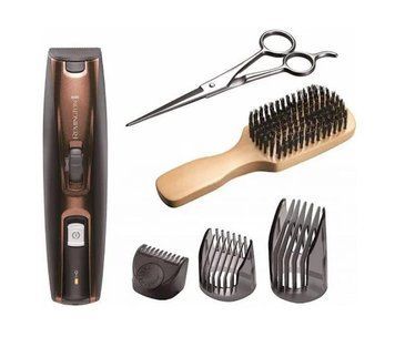 Тример Remington Beard Kit, для бороди і вусів, акум., насадок-2, ножиці, щітка у компл., титан.напил., коричневий MB4046 фото