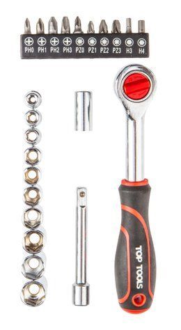 Набір торцевих головок та біт Top Tools, 1/4", 23шт, з тріскачкою 38D505 фото