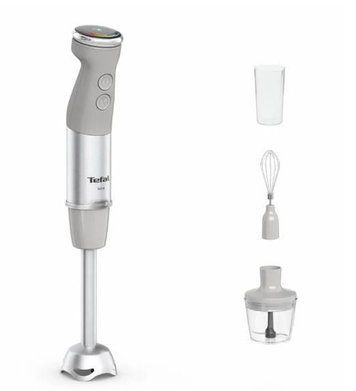 Блендер Tefal заглибний Quickchef+ 1000Вт, 3в1, чаша-800мл, чопер-500мл, турборежим, сріблясто-сірий HB673B30 фото