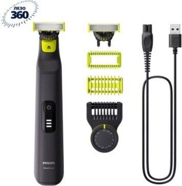Бритва електр. Philips OneBlade Pro 360, Li-Ion, сух.+влажн., индикатор заряда, сталь, черный QP6542/15 фото