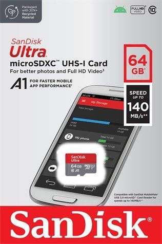 Карта пам'яті SanDisk microSD 64GB C10 UHS-I R140MB/s Ultra SDSQUAB-064G-GN6MN фото