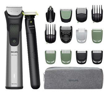 Тример Philips Series 9000, для обличчя, голови, тіла, акум., насадок-17, OneBlade в компл., сталь, сірий MG9535/15 фото