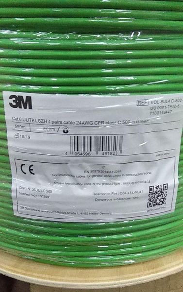 Кабель U/UTP 450/24, кат. 6, AWG 24, LSZH (CPR C) зелений, 500м, Corning UU009175405 фото