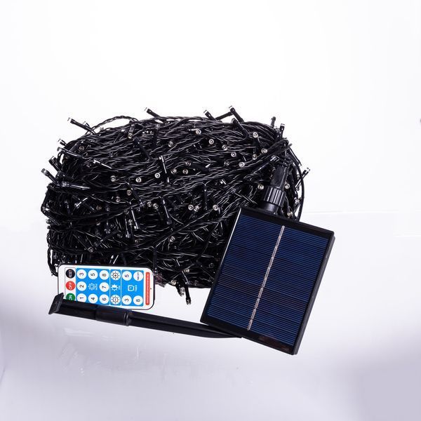 Новогодняя гирлянда уличная 100 м 1000 LED с солнечной батареей 8 режимов работы черный провод Желтый свет SB1000L100MBY SB1000L100MBY фото