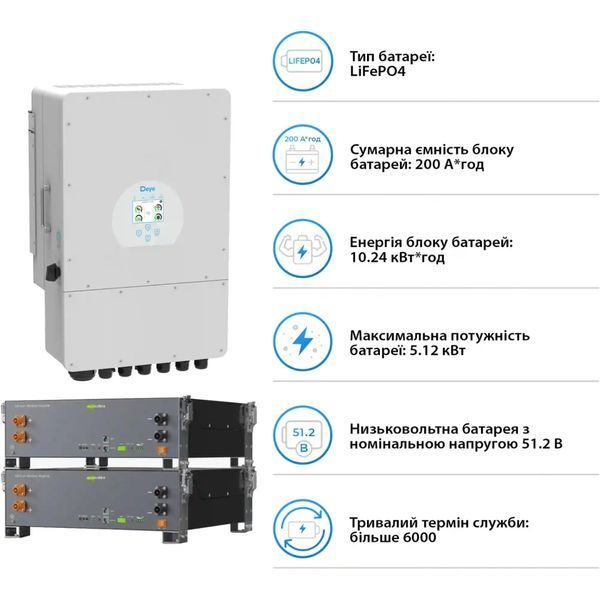 Система хранения энергии DEYE SV-1DE10K1-LEC10K1-1 10kW 10.2kWh 2BAT LiFePO4 &ge;6000 циклов (SV-1DE10K1-LEC10K1-1) SV-1DE10K1-LEC10K1-1 фото
