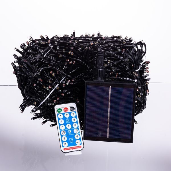 Новорічна гірлянда вулична 100 м 1000 LED з сонячною батареєю чорний провід Мультиколір SB1000L100MBML SB1000L100MBML фото